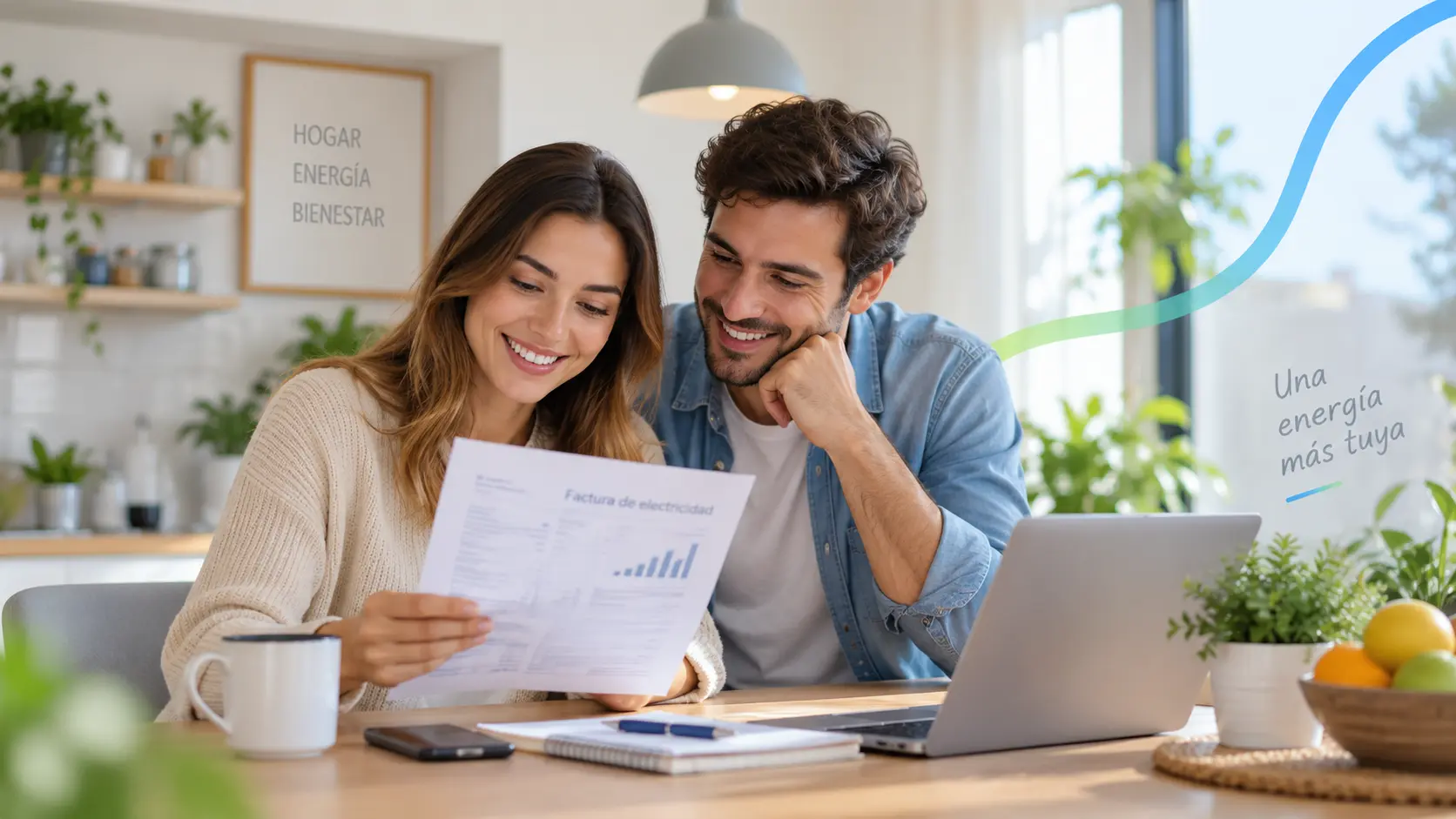 Pareja revisando su factura de electricidad en casa